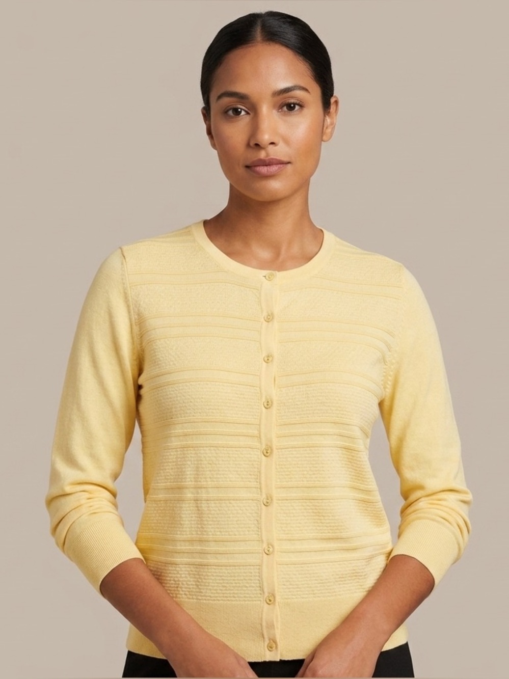 Charter Club Textured Long Sleeve Light‎ Yellow Cardigan Sweater